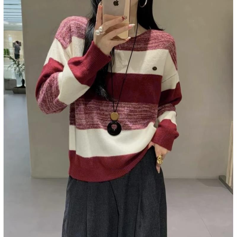 【倩倩清仓】条纹显瘦圆领针织毛衣292565