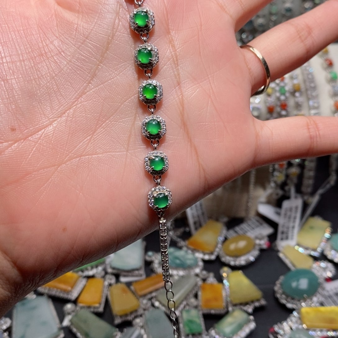 翡翠手链银S925镶嵌c c c c