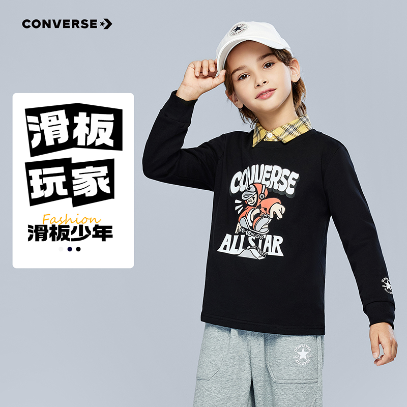 Converse匡威儿童童装T恤中大童纯棉卫衣长袖秋冬CNVN-LS-J971