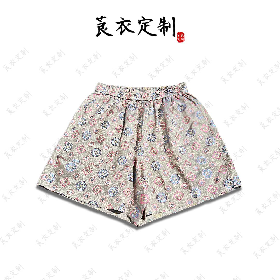 莨衣阁【溪月】异色罗满分桑蚕丝双面穿夏季短裤中国风宽松休闲外穿