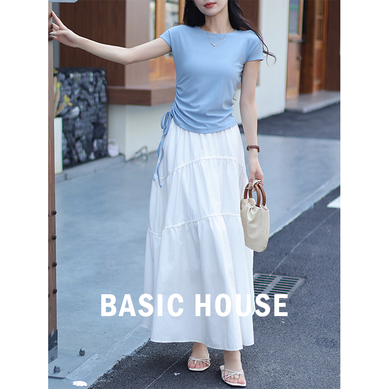 Basic House/百家好女装轻奢高级小众女装短袖收腰显瘦夏季百搭