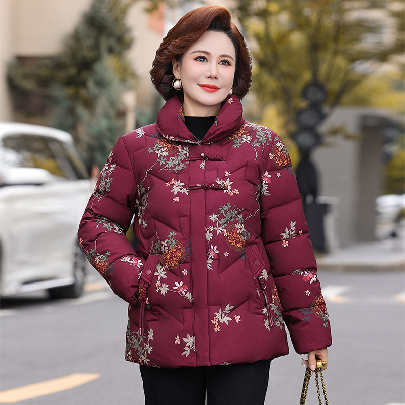 妈妈冬季保暖棉服外套小个子洋气花棉袄时尚中老年人冬装棉衣上衣