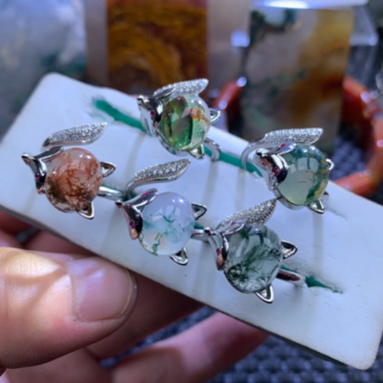 天然水草玛瑙戒指