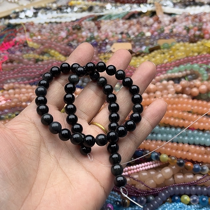 玛瑙/玉髓珠宝半成品未镶嵌一条8mm黑曜石