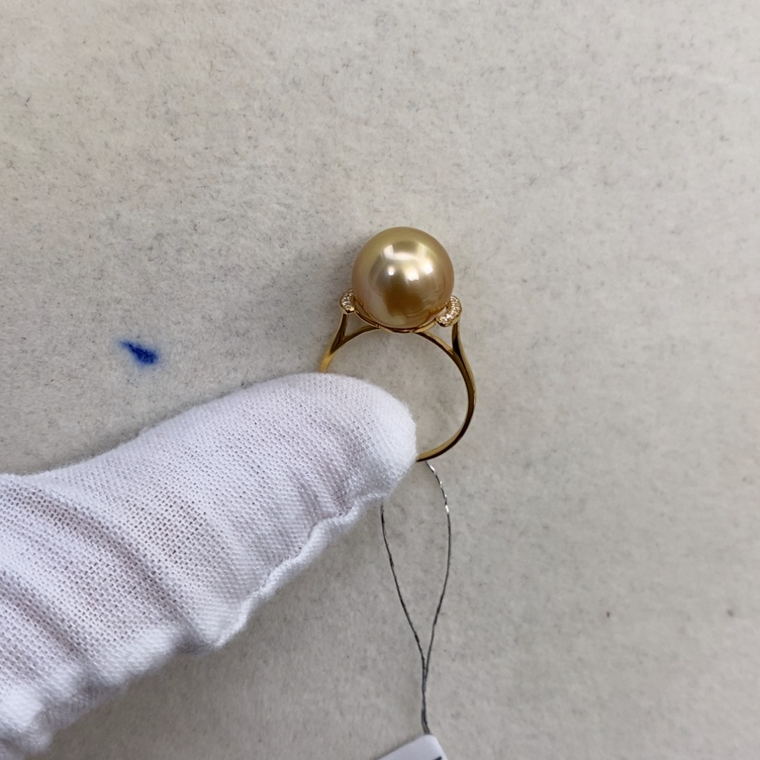 海水珍珠戒圈18K金镶嵌11mm