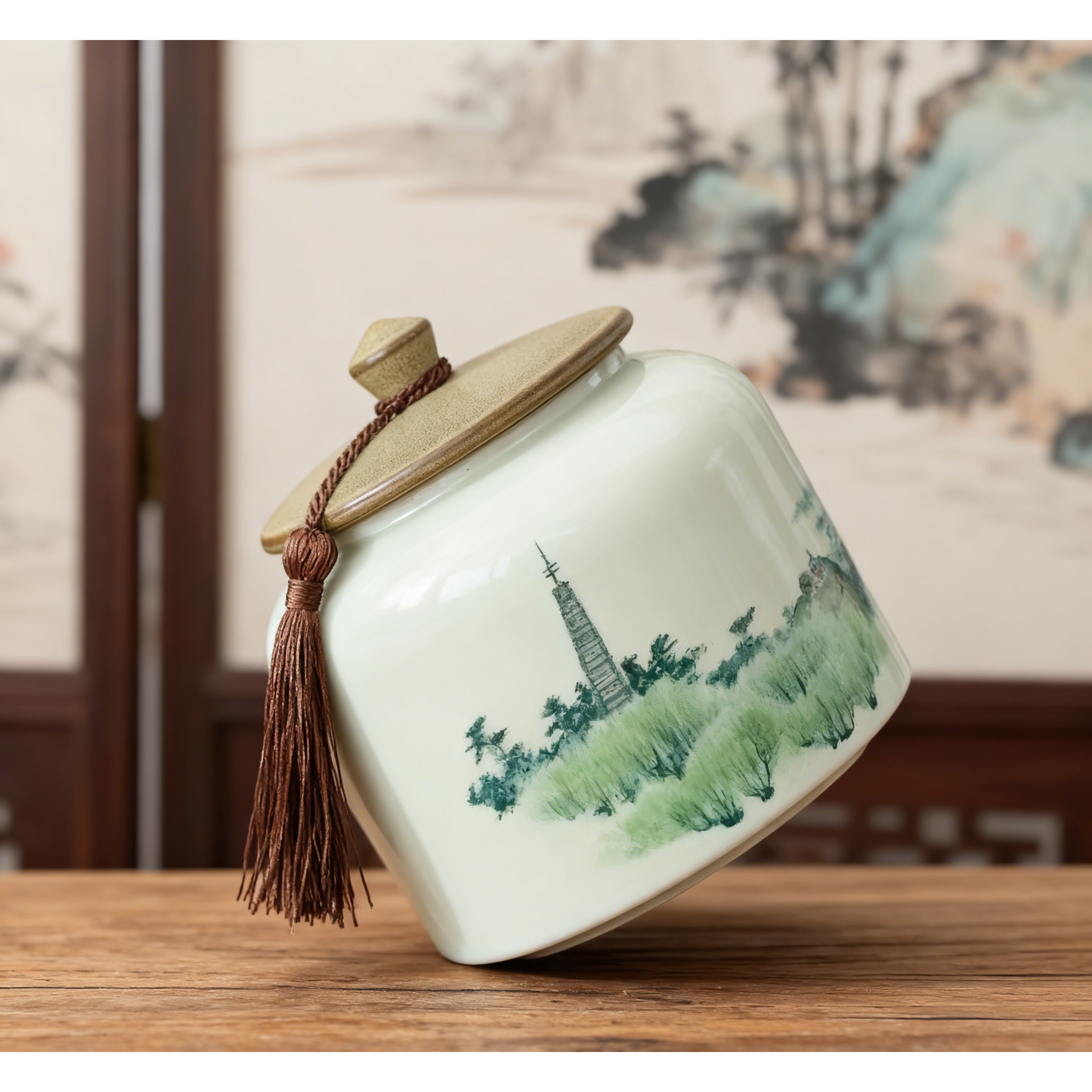 克克茶具HQ山水茶叶罐DF-3640