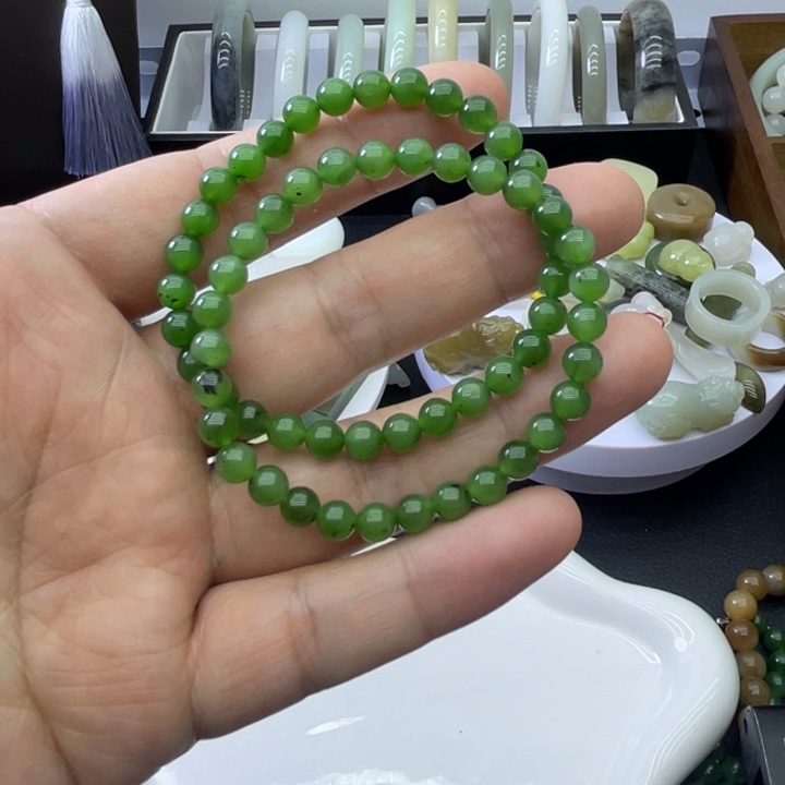 和田玉（糖玉）未镶嵌手串碧玉阳绿手串