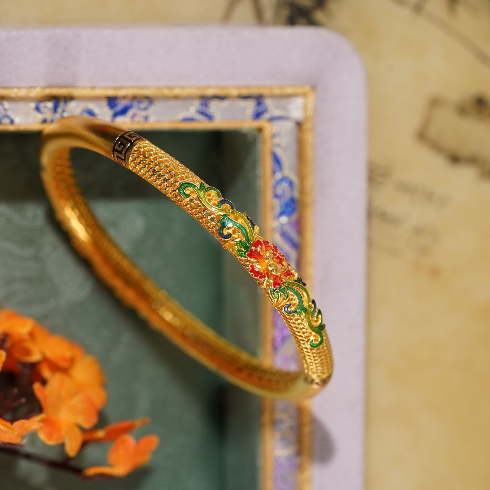 足银手镯 古法电铸工艺足银999鲜花手镯SU0055