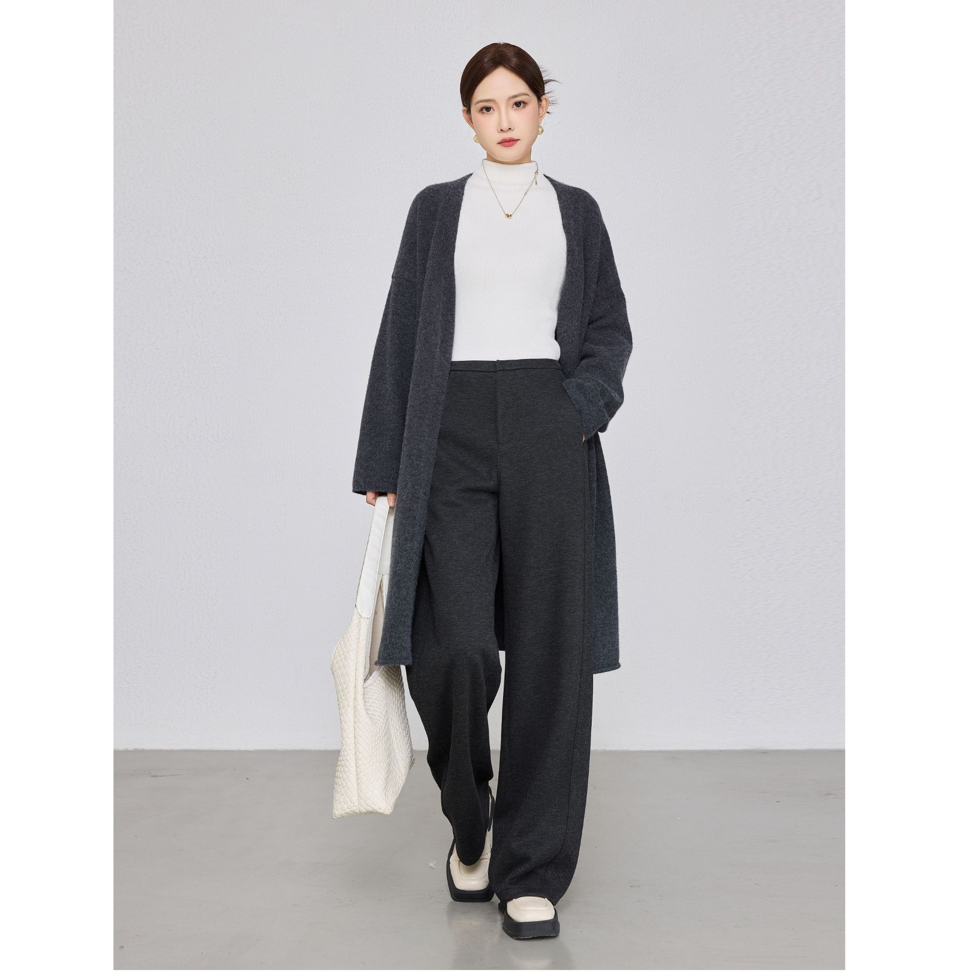 直筒裤冬季厚款长裤秋冬阔腿裤老钱风秋冬极窄腰头女裤休闲长裤