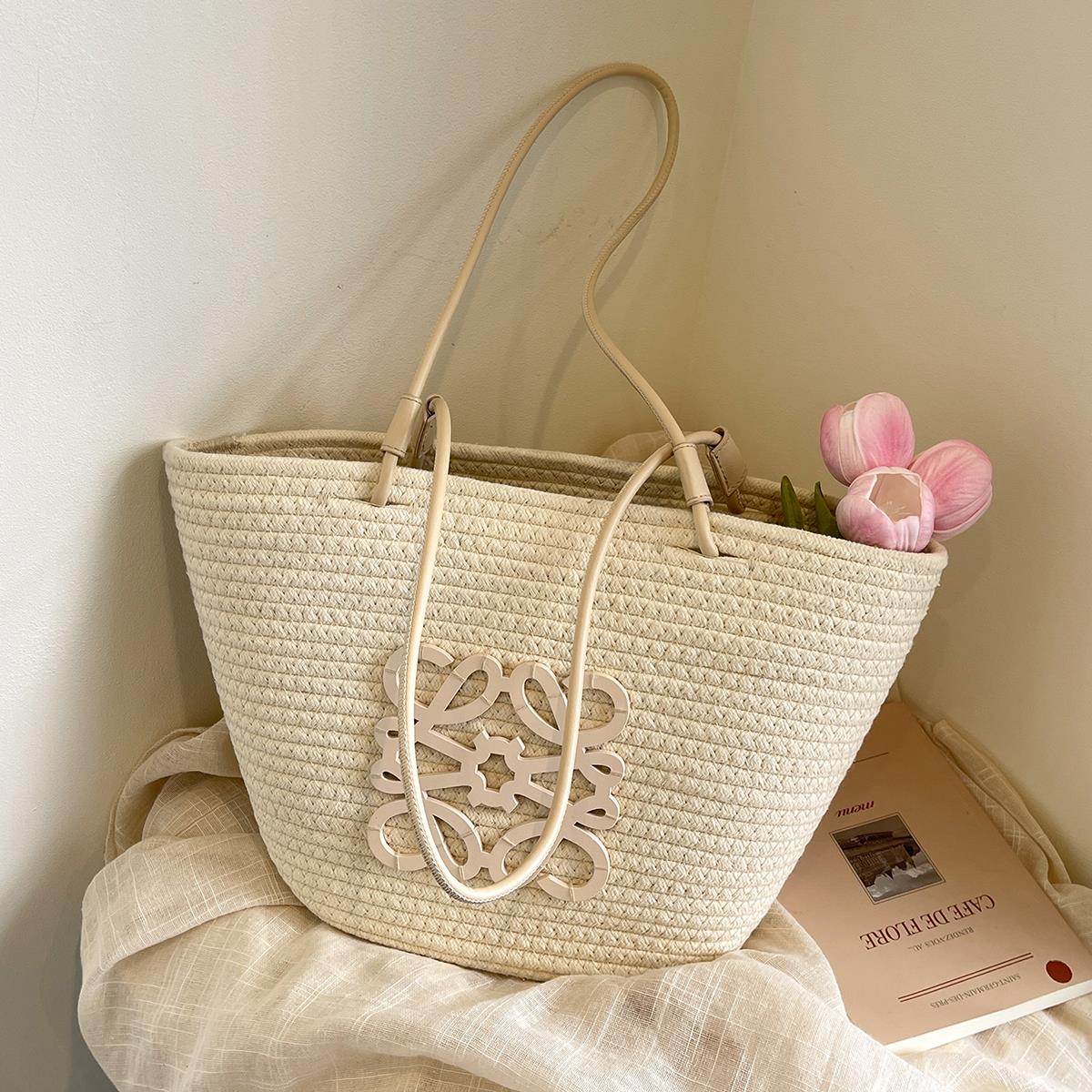 韩版ins潮流休闲编织包2025春新款慵懒风托特包上班沙滩单肩包