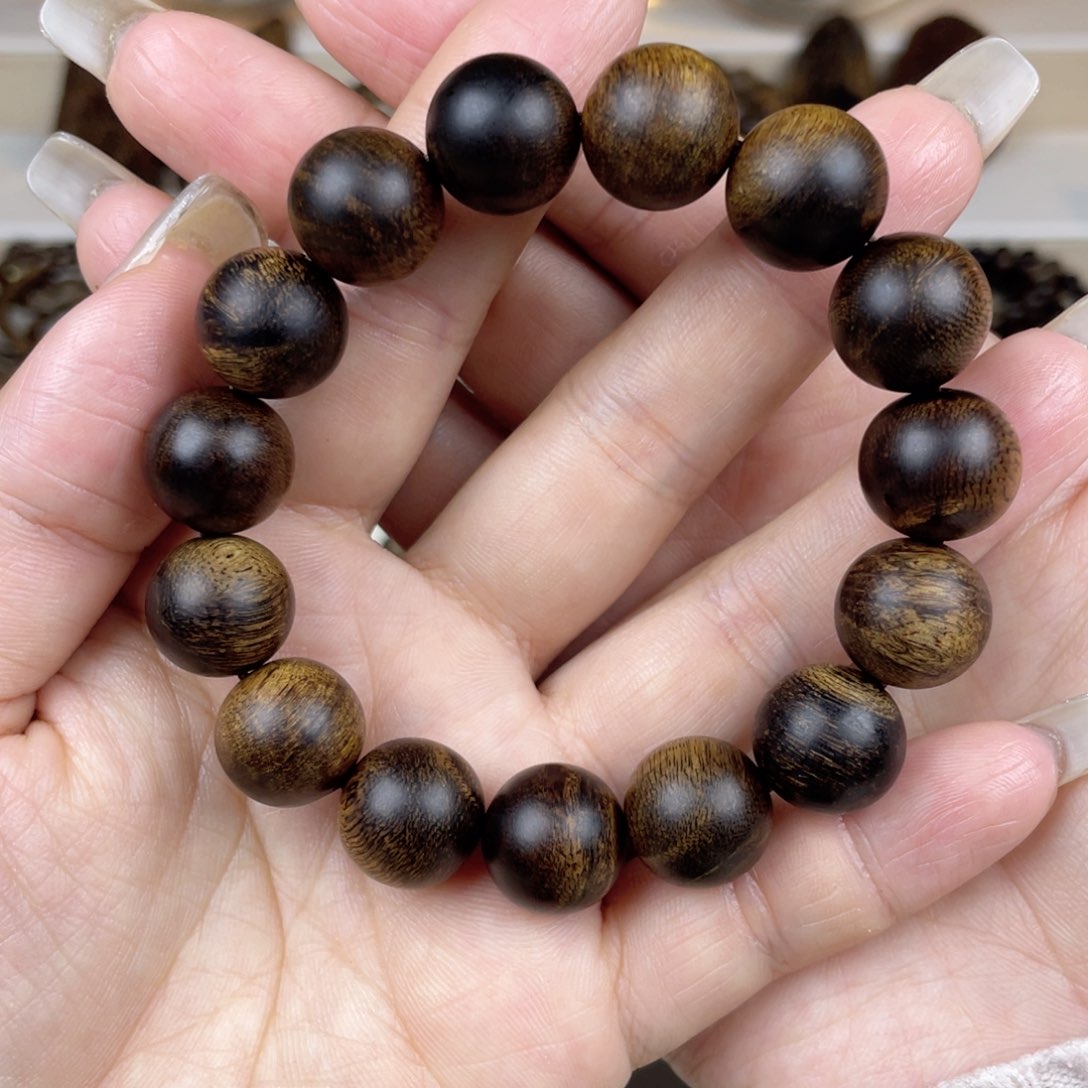 沉香手串悟*越南芽庄白奇虎斑留疤