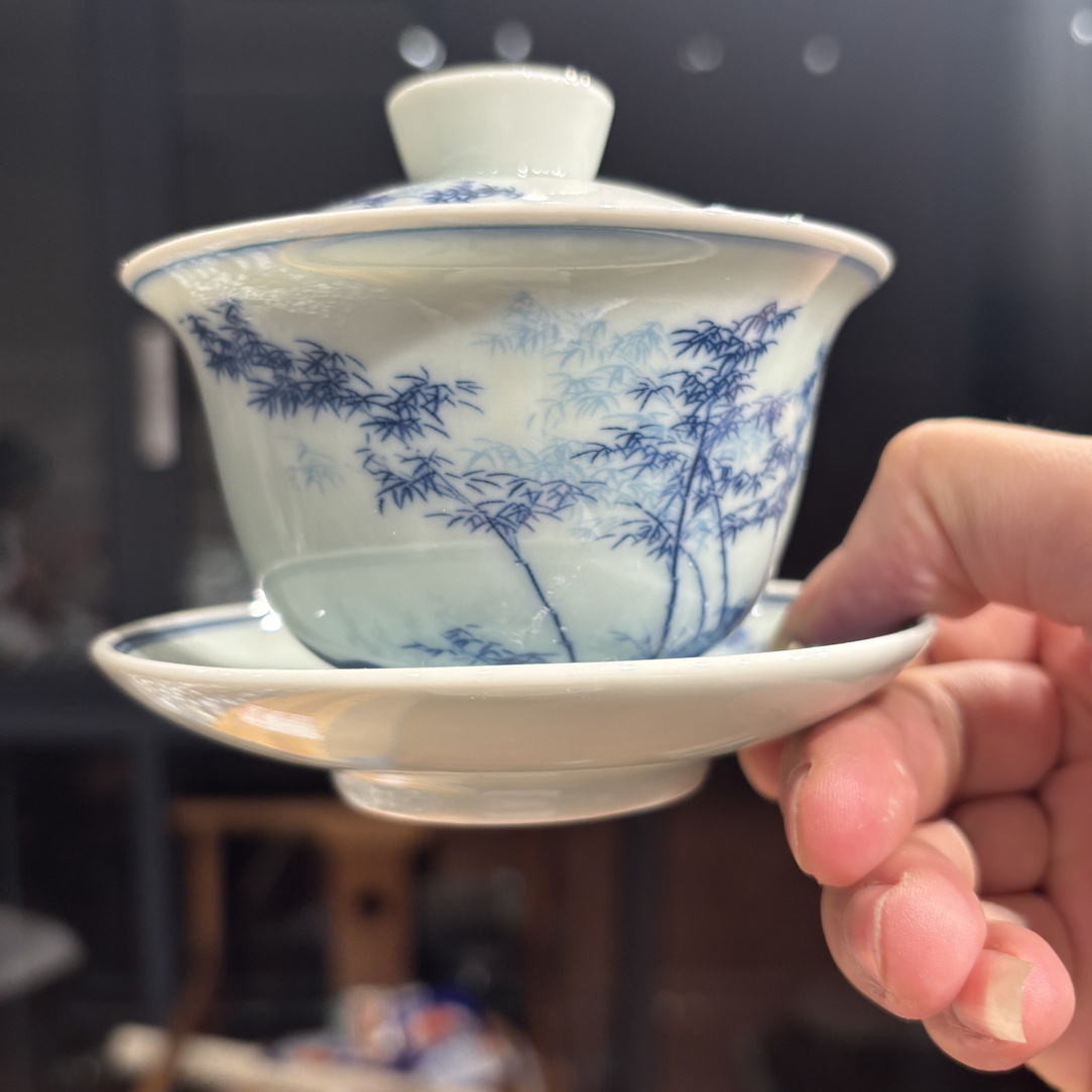 景德镇陶瓷雅竹三才盖碗