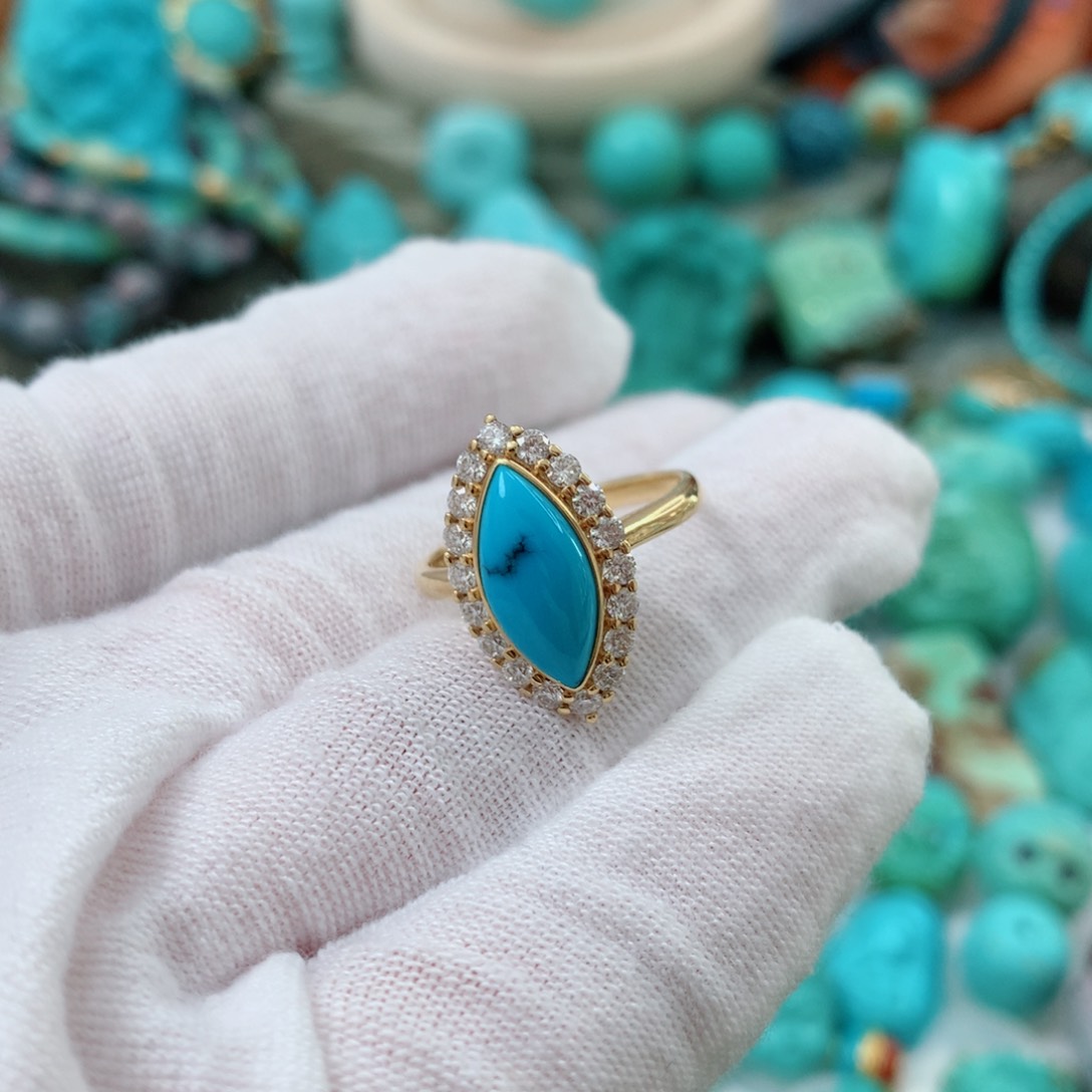 绿松石18K金镶嵌珠宝半成品