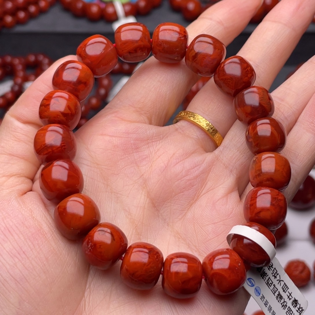 路***●南红玛瑙未镶嵌手链12mm瓦西牛血火焰老型手串