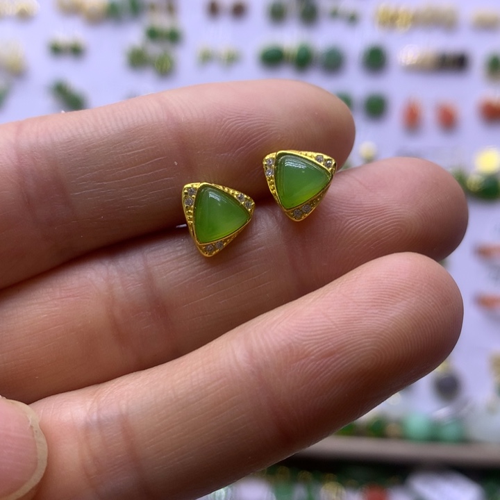 和田玉银S925镶嵌耳饰