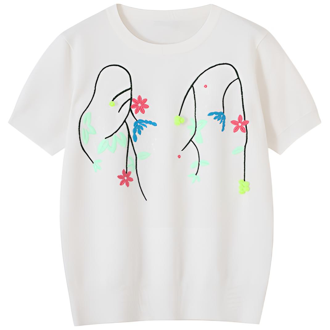 轻奢设计师白色休闲针织衫设计感时尚百搭圆领上衣-5669