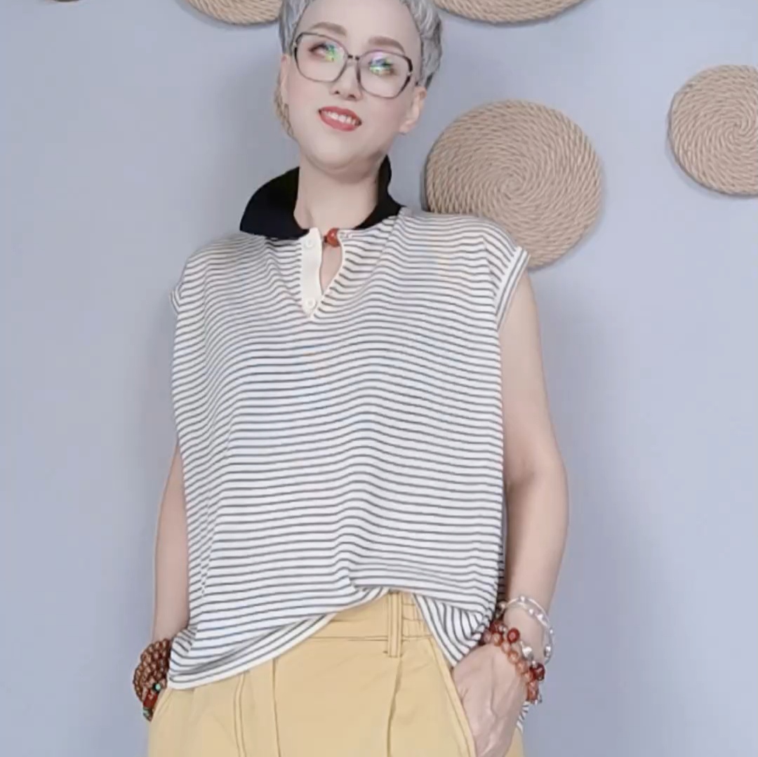 套头薄款条纹显瘦针织衫