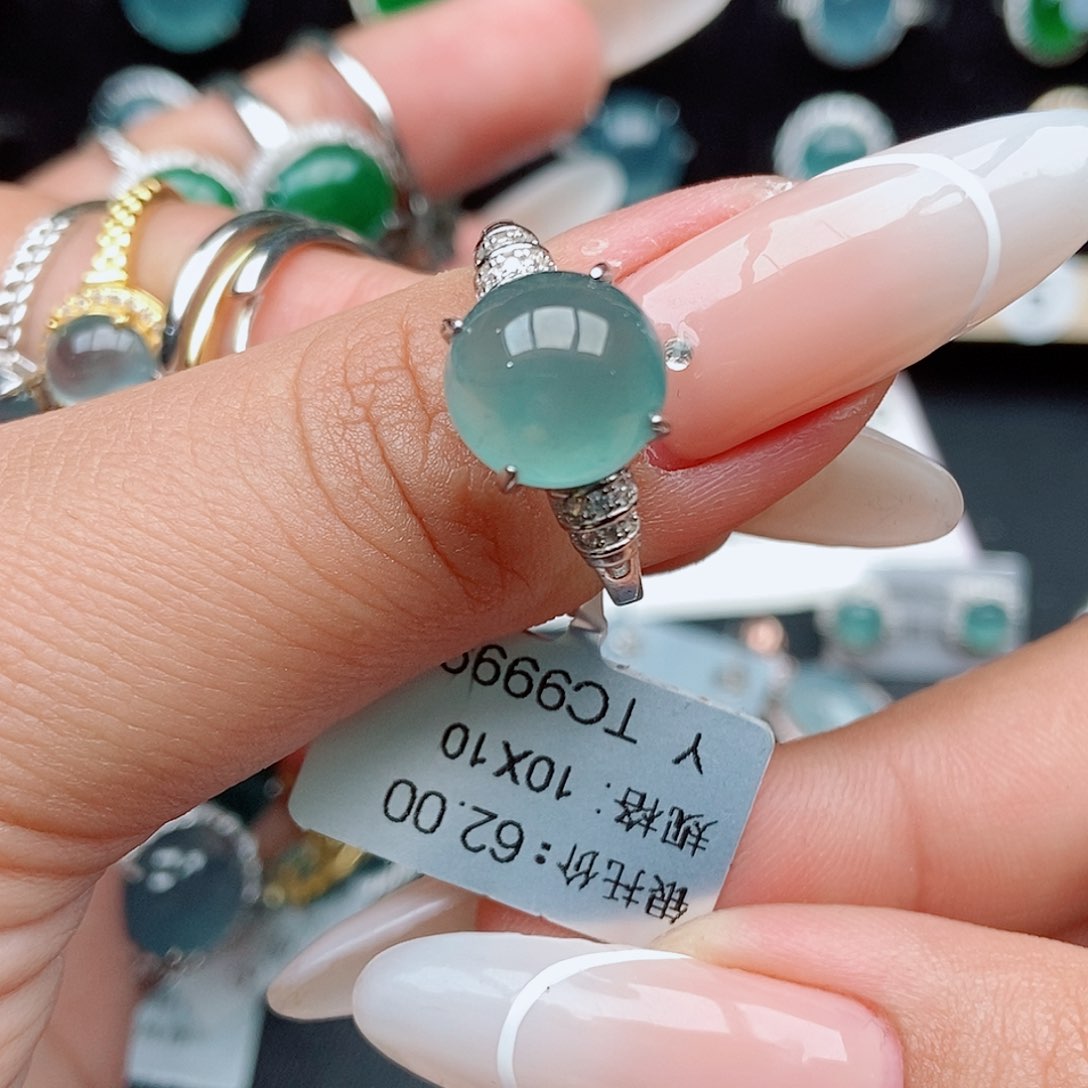 翡翠戒指银S925镶嵌55874