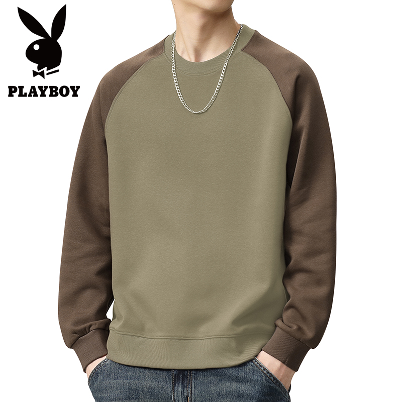 PLAYBOY/花花公子2025简约百搭男生长袖T恤cleanfit卫衣拼色上衣