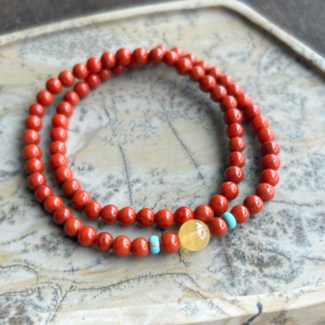 【沐姐珠宝】川料南红4m+蜜蜡红绳微皮坑福利手串-不含证书