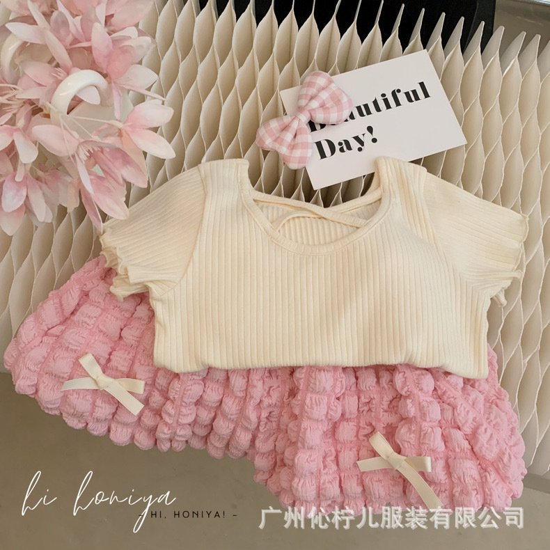 女童夏装套装2025新款女宝宝韩版时髦短袖小女孩花苞裤夏季两件套