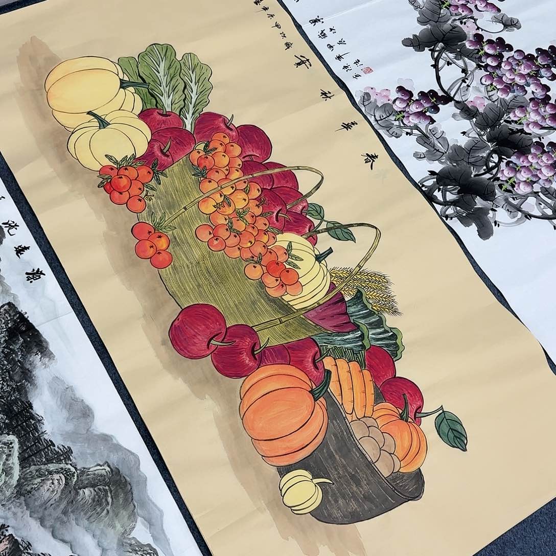 国画梅****店尺寸70X138手绘作品