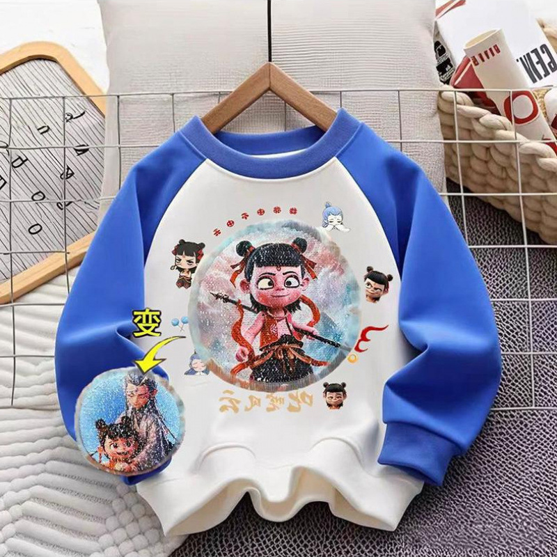 哪吒亮片变色男童卫衣春款2025卡通新款衣服中小童上衣童装潮