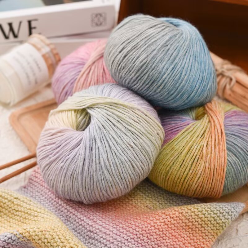 段染彩虹毛线手工编织毛衣围巾帽子适用柔软亲肤毛线团