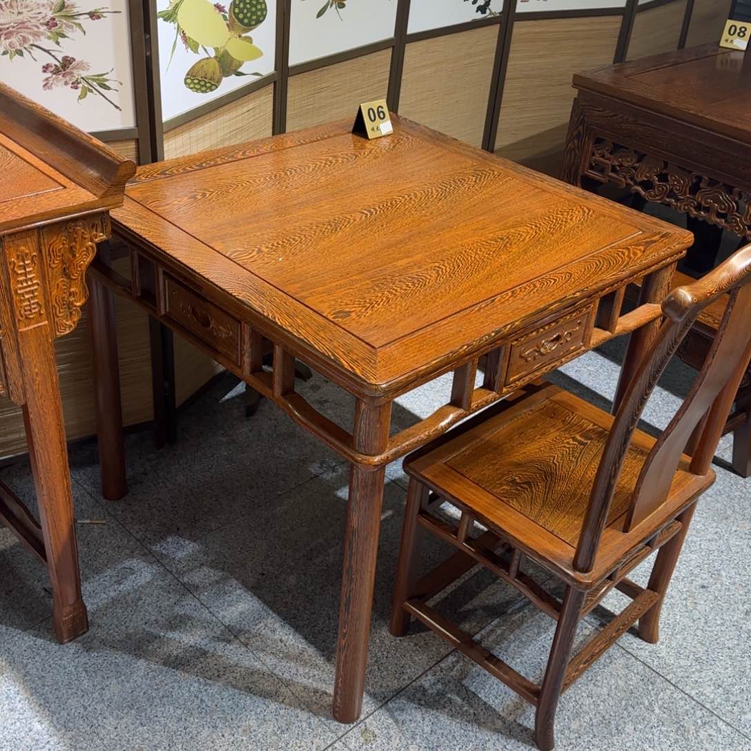 鸡翅木类成套家具90✖️90高78一桌四椅