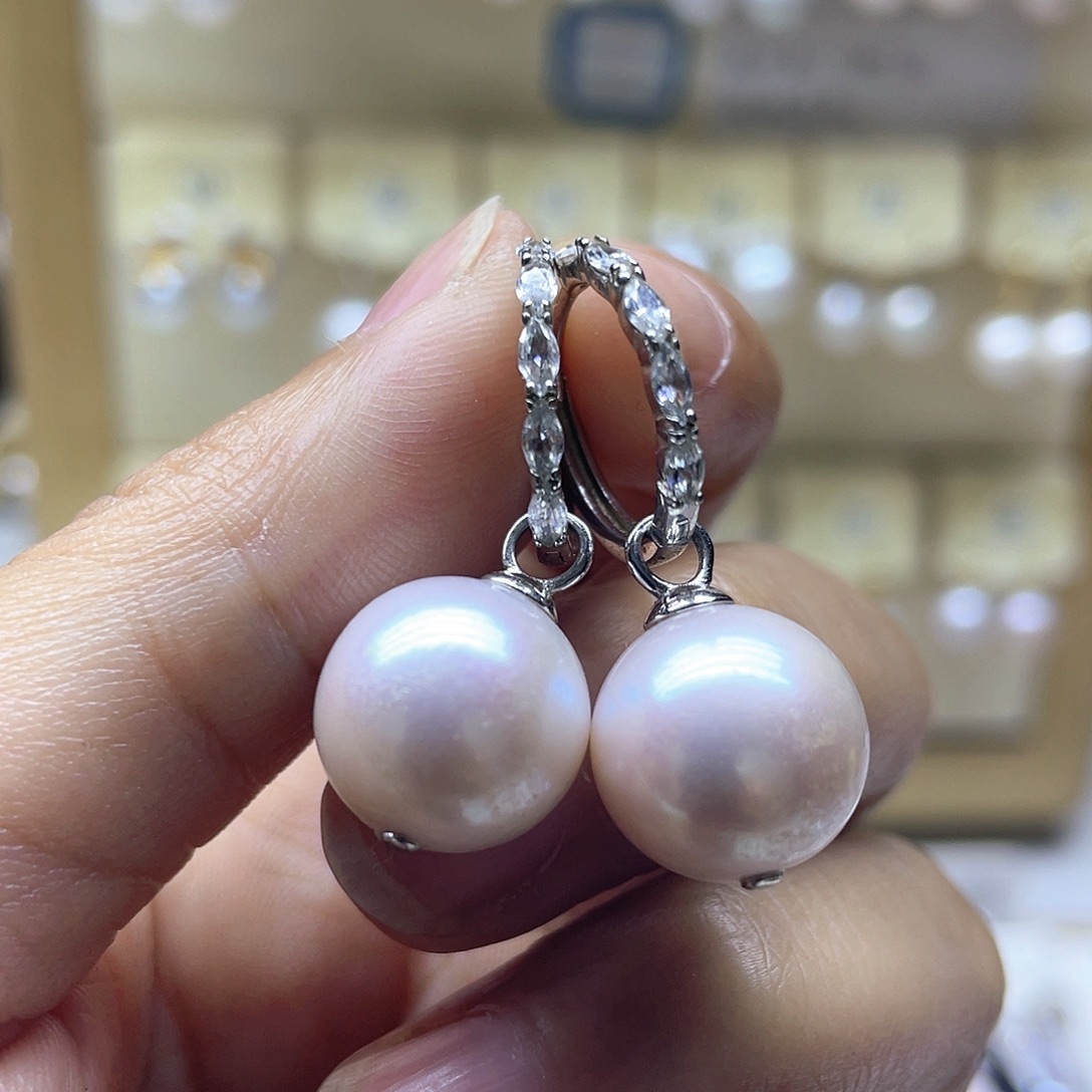耳饰银S925镶嵌淡水珍珠