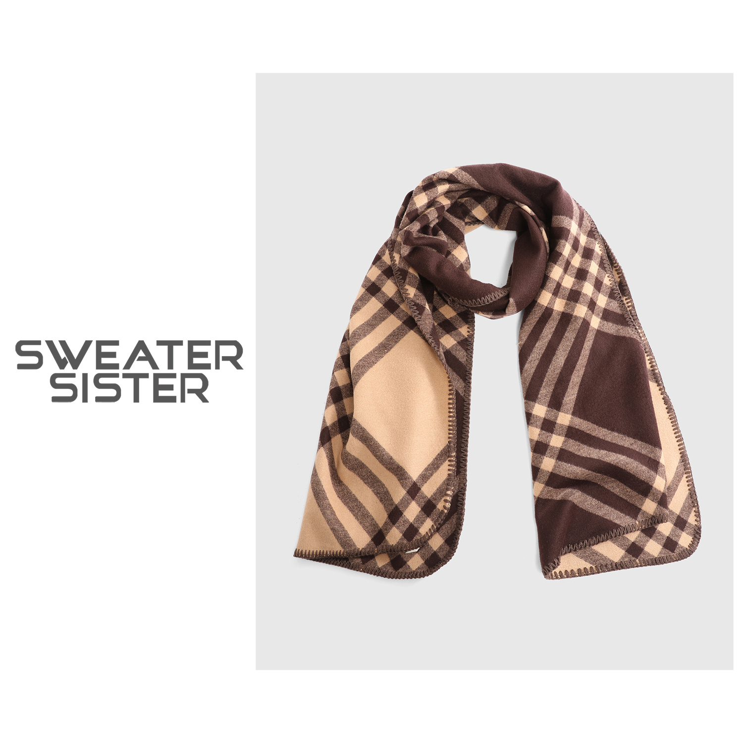 韩版双色格纹百搭长围巾女073-Q9696