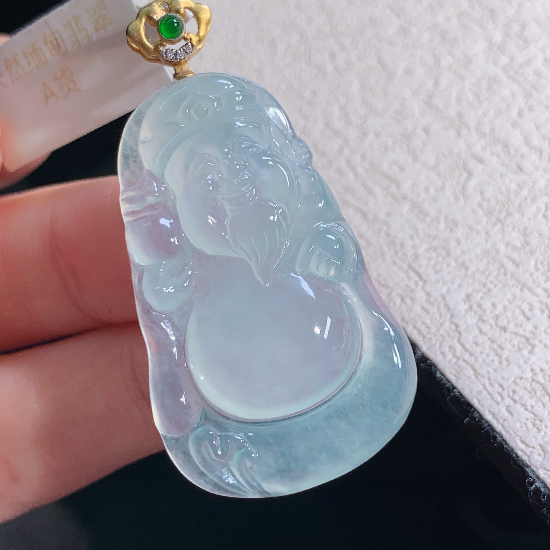 天然缅甸A货冰种飘花翡翠财神吊坠精美精品高品质精雕珠宝挂坠