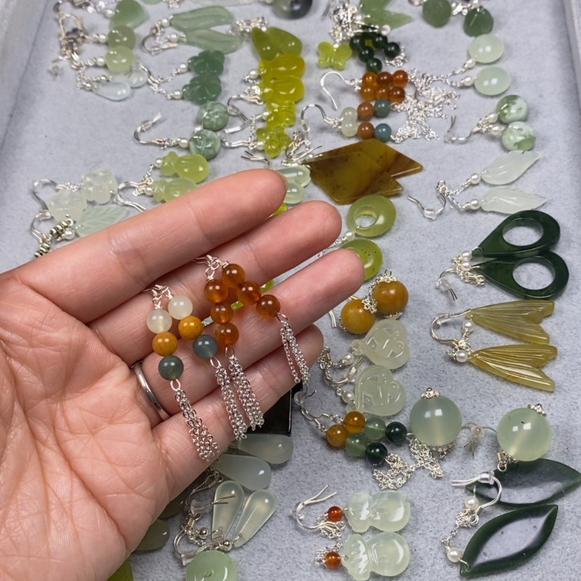 【闪购商品】蛇纹石玉挂件耳饰耳环项链未镶嵌跑****外