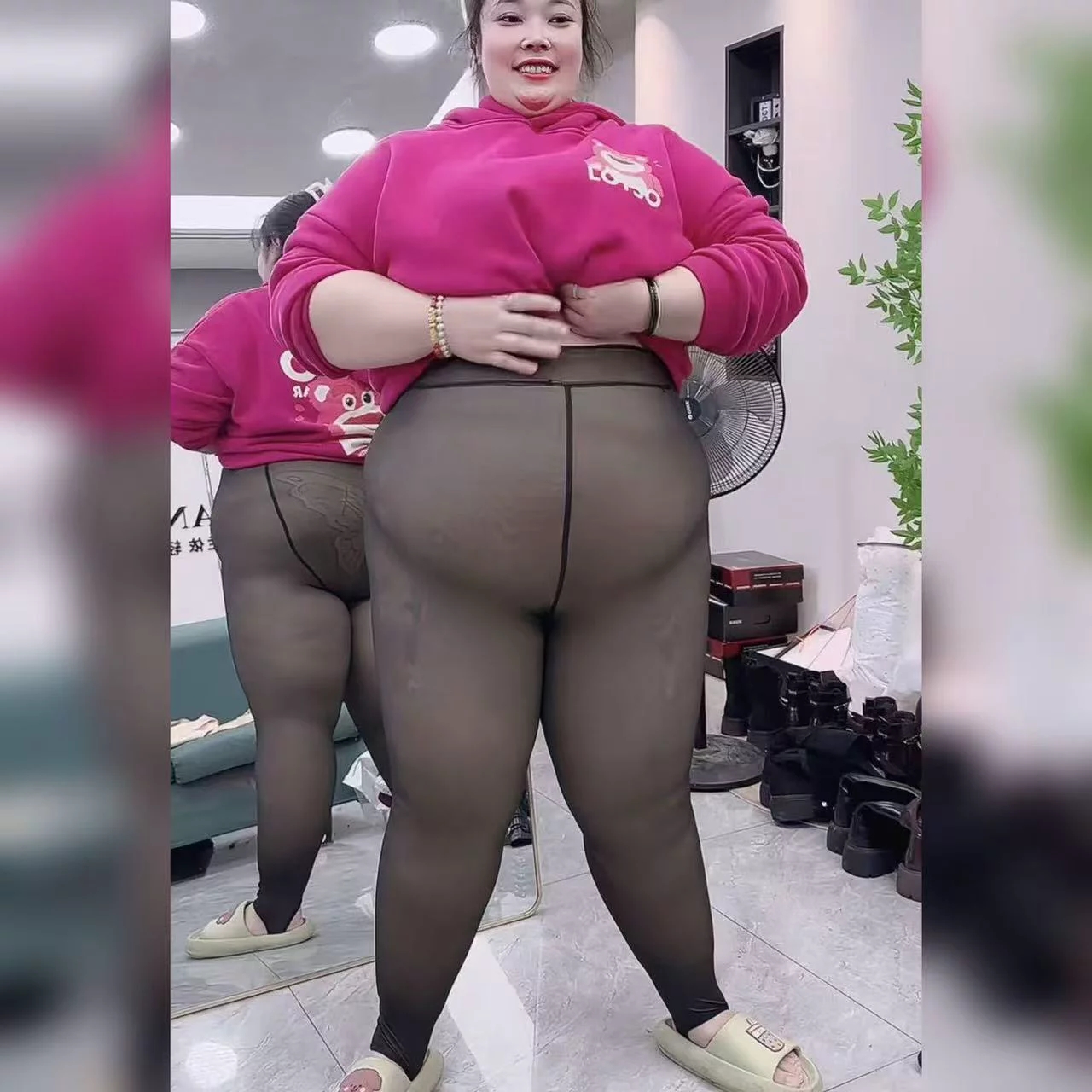 【胖妞妞优选】加肥加厚蝴蝶透肤裤-不退不换