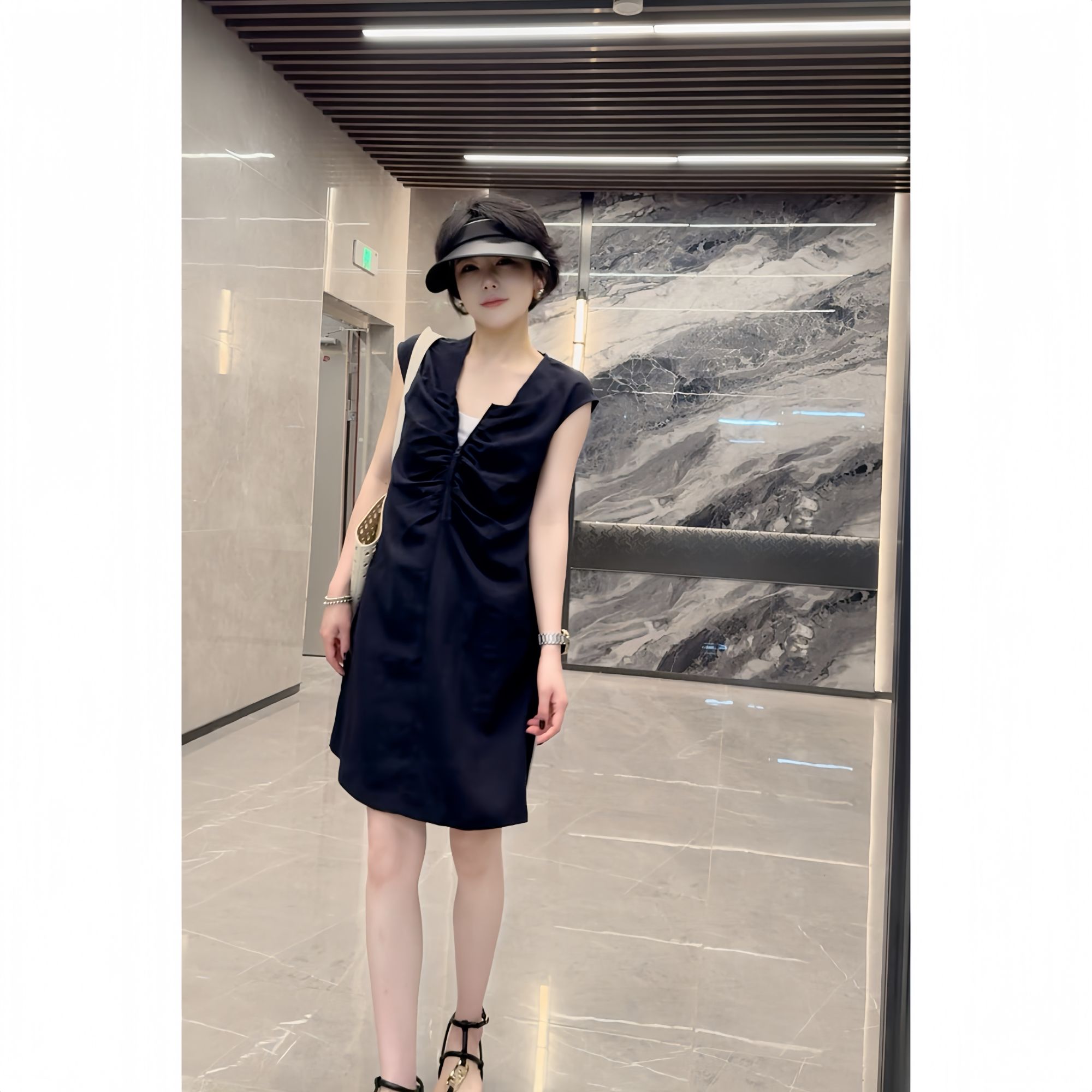 【景汇专属】亚麻+天丝夏季新款气质显瘦中长款无袖连衣裙26236