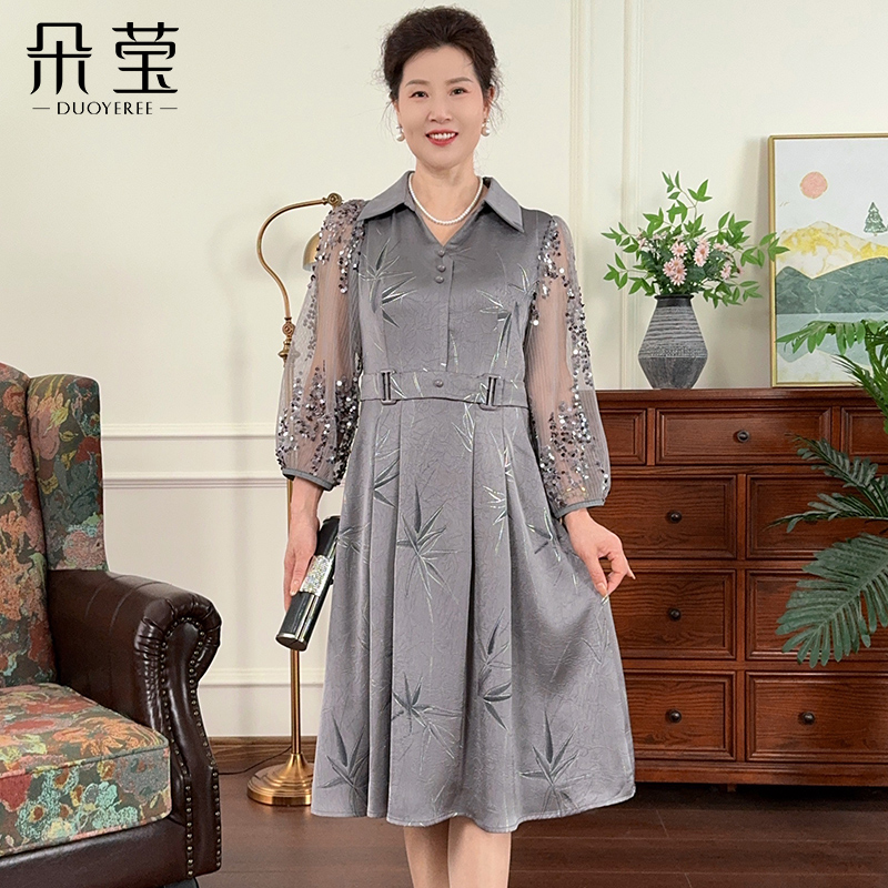 【双11好物】妈妈时尚秋连衣裙中年洋气女中老年中长款显瘦裙子A813