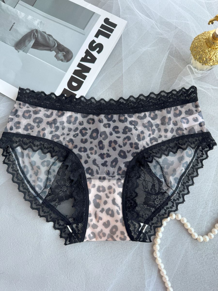 U·mi豹纹黑蕾丝性感蕾丝款内裤舒适时尚女士透气镂空少女低腰