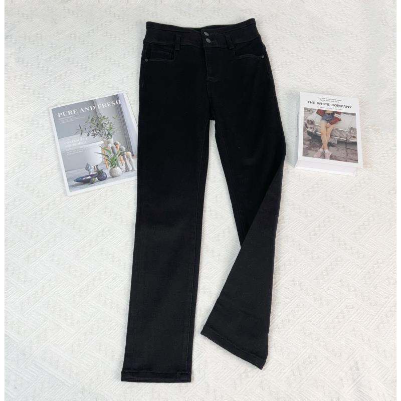 玲姐定制-高腰双扣显瘦紧身靴裤秋冬磨毛加厚小脚裤504718