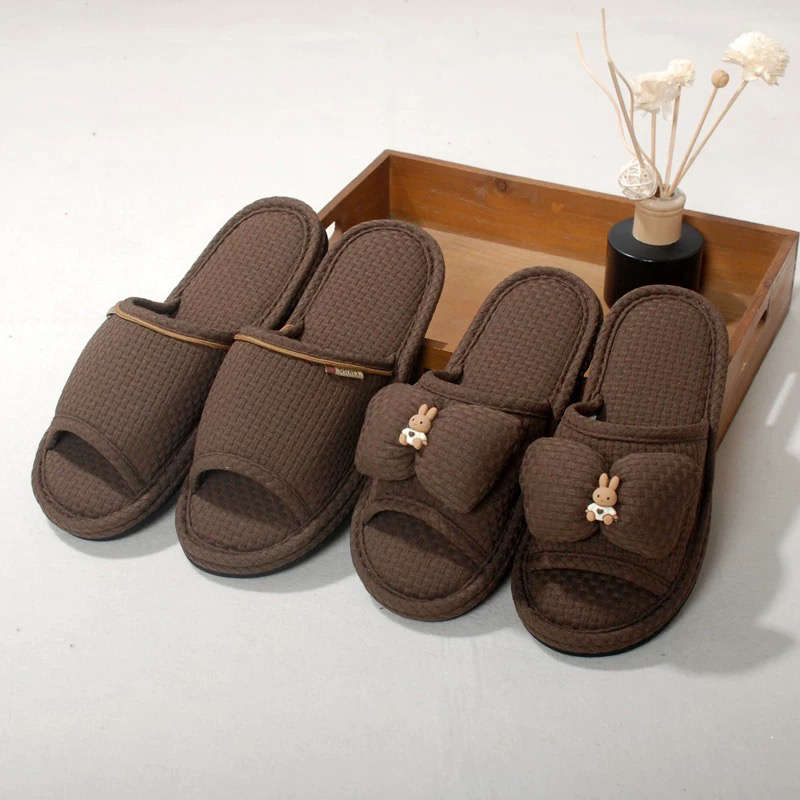 高档布艺拖鞋情侣款男女家居三层皮布底牛筋底拖鞋