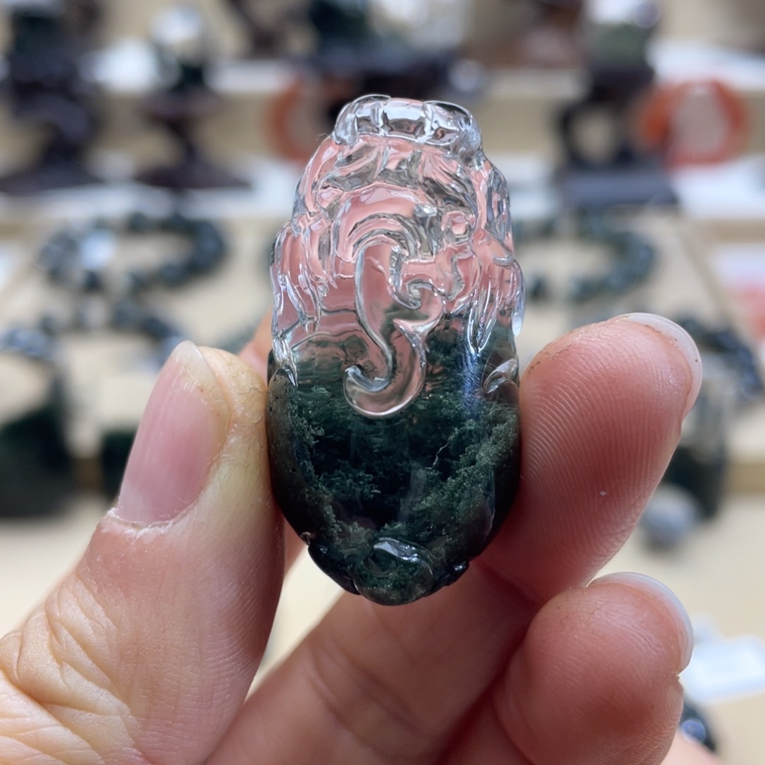 水晶颈饰未镶嵌绿幽灵聚宝盆貔貅