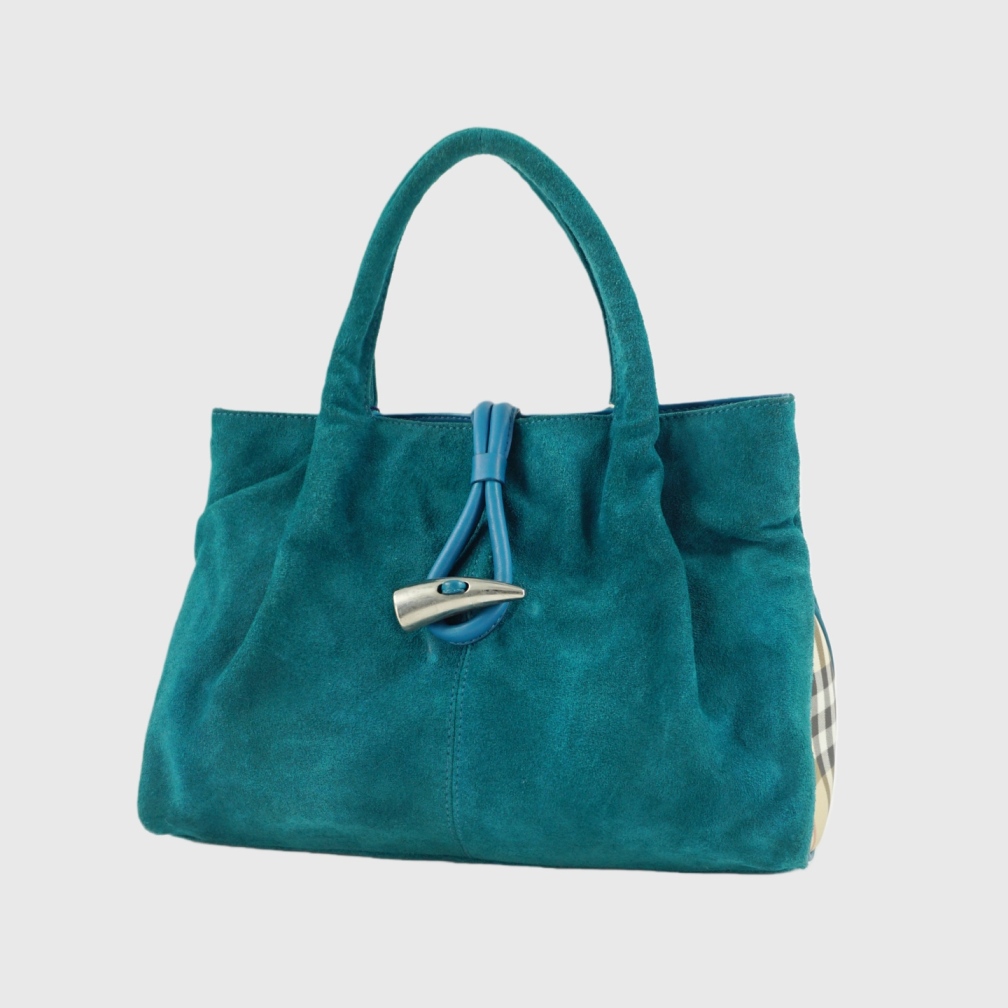 95新 BURBERRY/博柏利 二手绿色麂皮手提包W88437