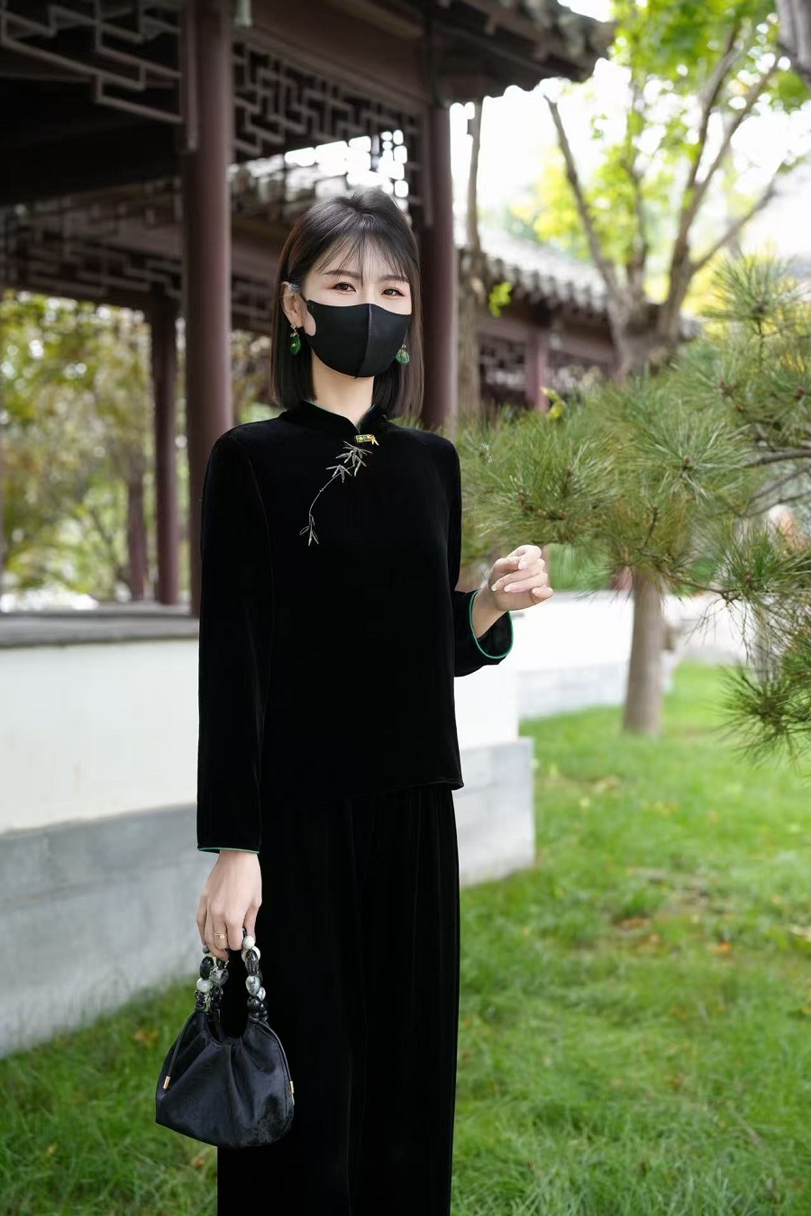 云柔  新款真丝丝绒中式百搭立领打底上衣  ZR-2579