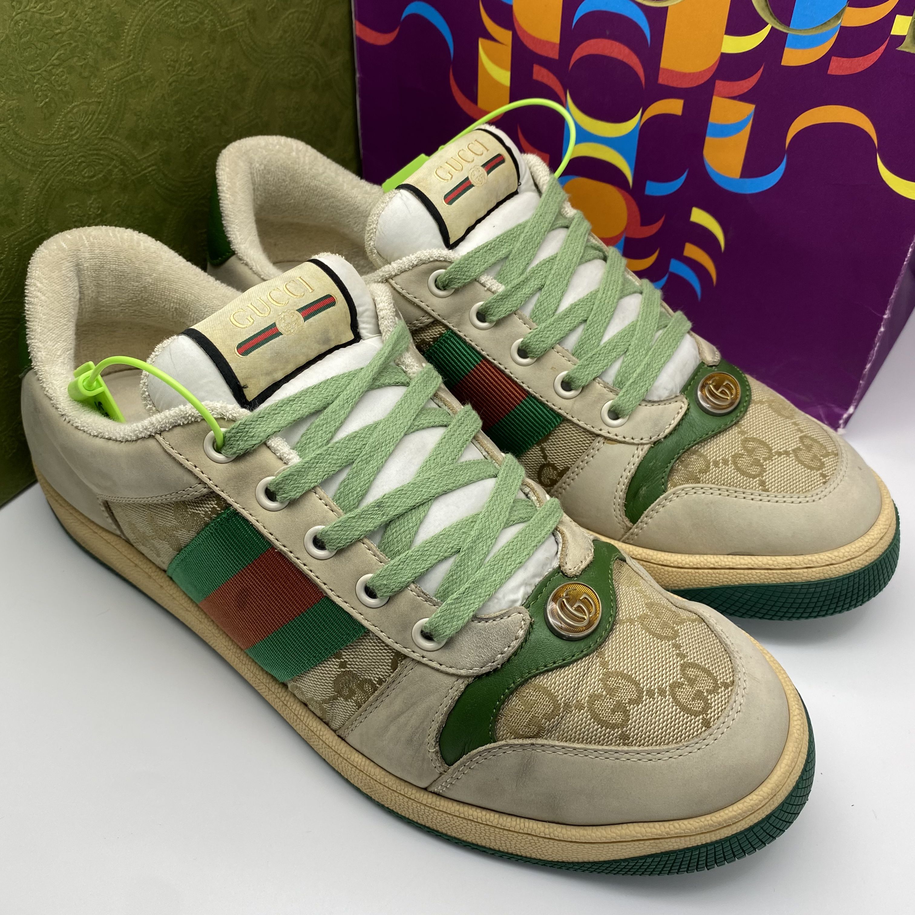 95新 GUCCI/古驰 42.5欧码/二手经典双G老花绿尾休闲脏脏鞋