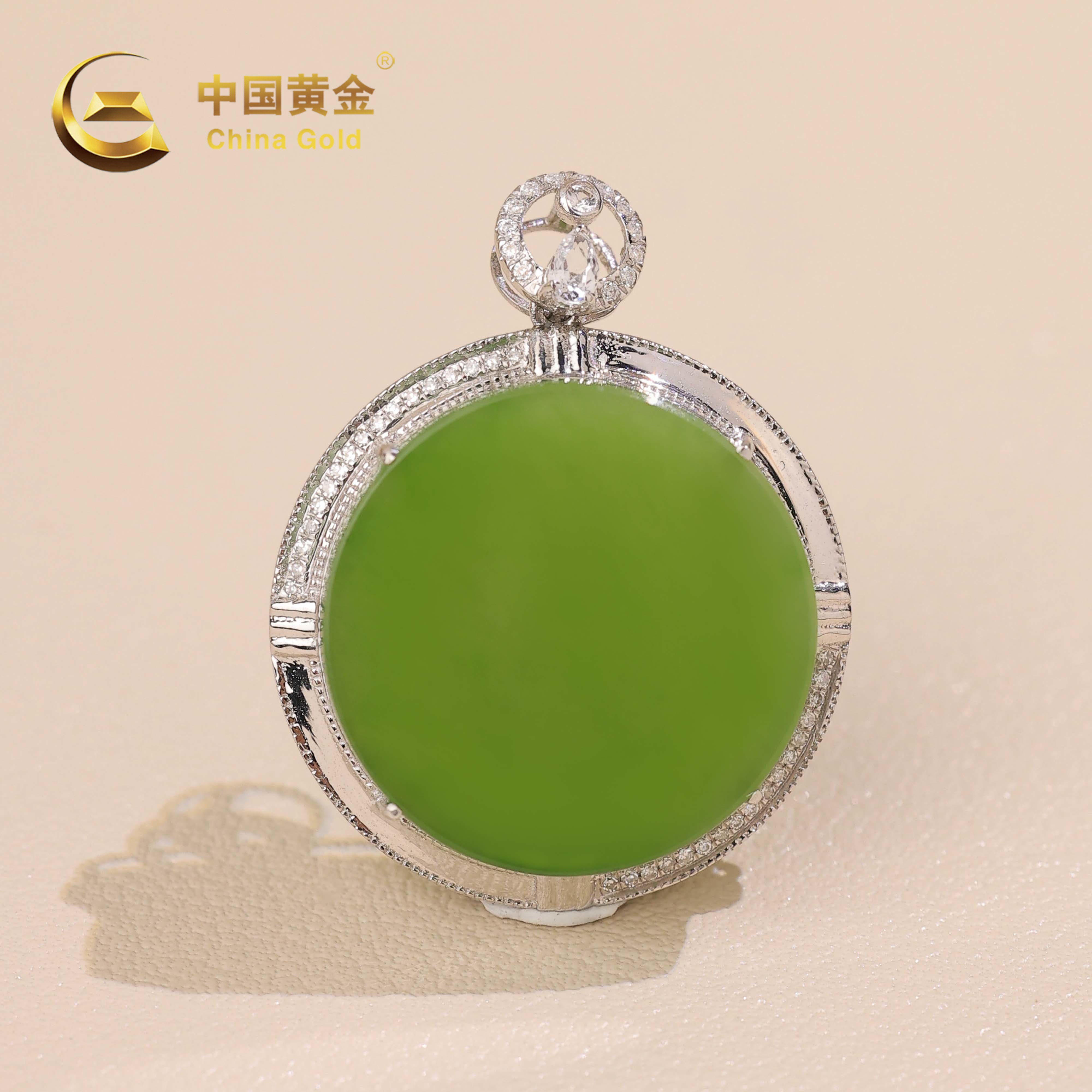 【中国黄金】青闪 | 和田玉*吊坠*18k金镶嵌-D5746-Y