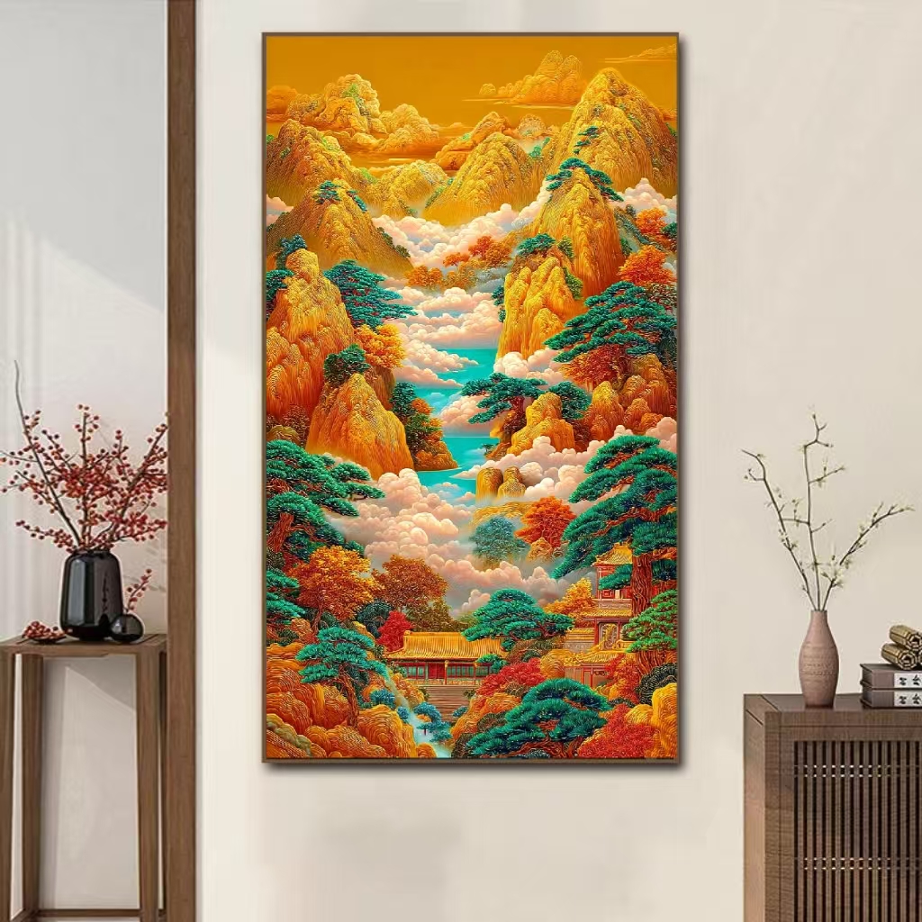 情络甄选原创版权背靠金山玄关120*75大格没绣的f2143 48个色块  