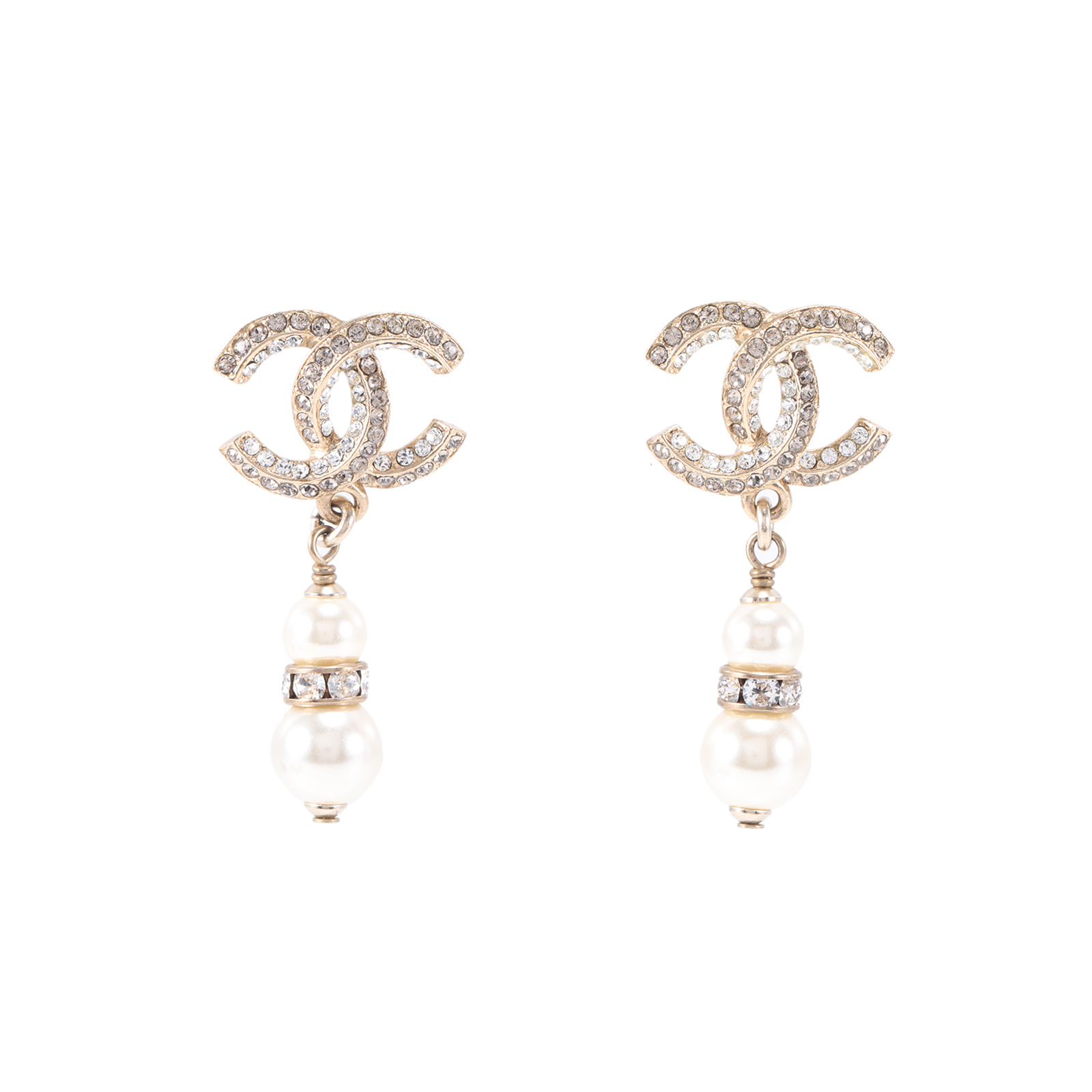 99新 Chanel/香奈儿 花花活动 葫芦水钻珍珠吊坠 COCO 耳钉 合金