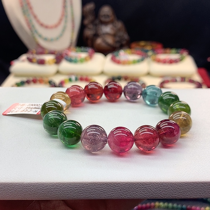 碧玺手链未镶嵌彩虹手串12.8mm