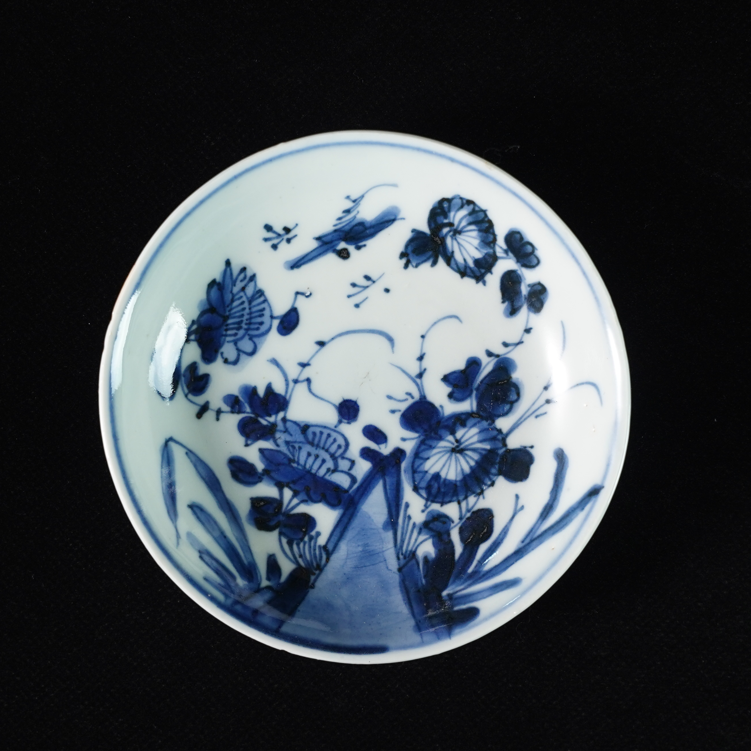 LABC250418123【十竹斋】清康熙洞石花卉纹青花盘
