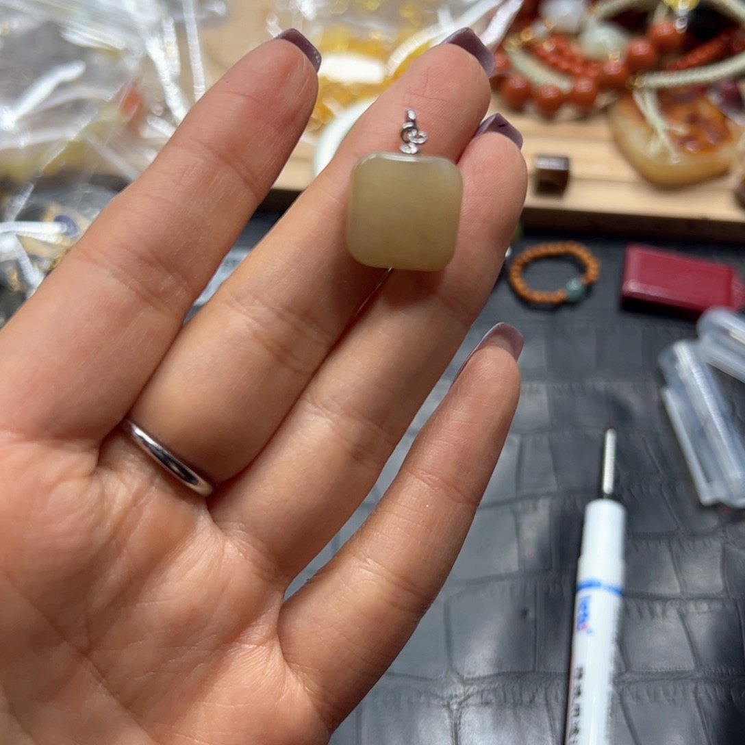 银S925镶嵌手链烟晶无事牌和田玉微瑕