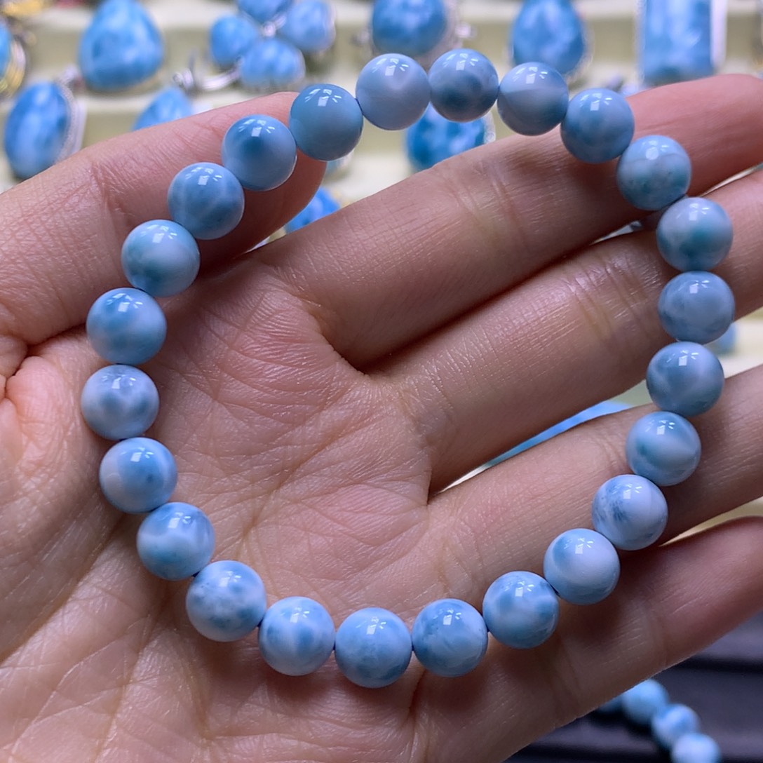 针钠钙石（海纹石）未镶嵌手串8+手串色差略异